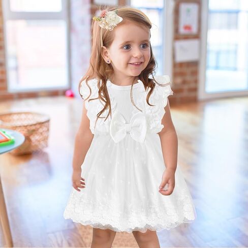 Baby Girl First Birthday Outfit Lace Tulle Dress 1st Birthday Dress with Hair Bows Party Clothes Photo Shoot for 0-18 Months in Saudi Arabia
