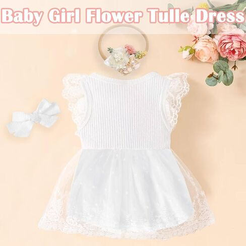 Baby Girl First Birthday Outfit Lace Tulle Dress 1st Birthday Dress with Hair Bows Party Clothes Photo Shoot for 0-18 Months in Saudi Arabia