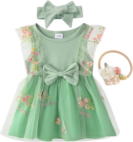 Baby Girl First Birthday Outfit Lace Tulle Dress 1st Birthday Dress with Hair Bows Party Clothes Photo Shoot for 0-18 Months in Saudi Arabia