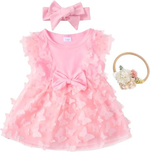 Baby Girl First Birthday Outfit Lace Tulle Dress 1st Birthday Dress with Hair Bows Party Clothes Photo Shoot for 0-18 Months in Saudi Arabia