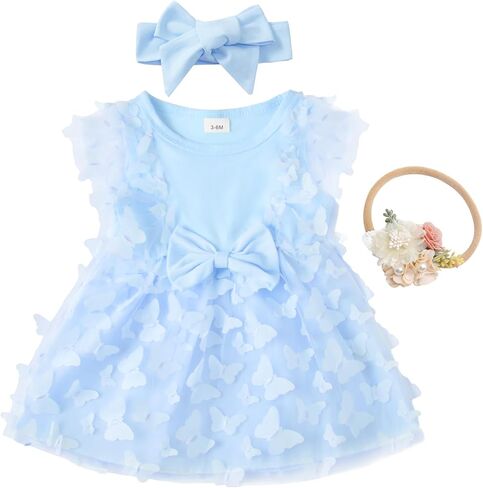 Baby Girl First Birthday Outfit Lace Tulle Dress 1st Birthday Dress with Hair Bows Party Clothes Photo Shoot for 0-18 Months in Saudi Arabia