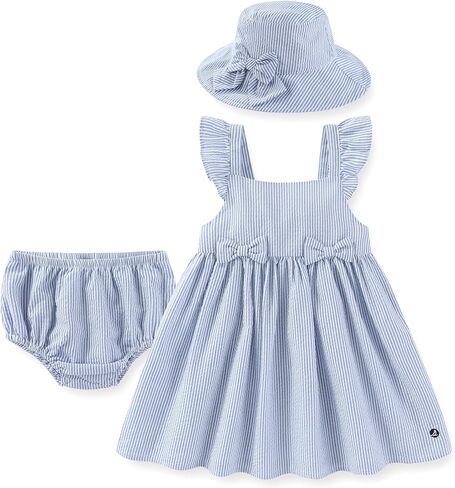 Sperry Baby Girls Seersucker Woven Dress with Panty and Sun Hat 3 Piece Outfit Set for Newborn Infant in Kuwait