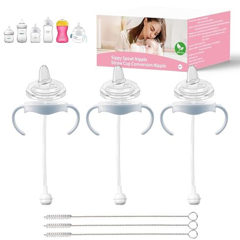 Sippy Cup Conversion Kit Compatible for Philips Avent Natural Baby Bottle, Weighted Sippy Cup Transition Kit with Handles for Kids, [Variable Flow] [Spill-Proof] [BPA-Free], 6m+ in Kuwait