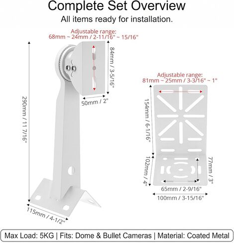 QWORK Security Camera Mount Bracket, Universal L-Shape Dome Camera Bracket, Wall & Ceiling Mount for Security CCTV Cameras, Vertical Pole Bracket & Hoop in Kuwait