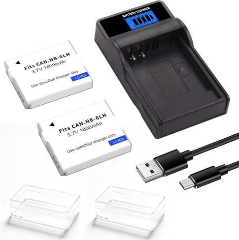 NB-6L NB-6LH Batteries and LED Battery Charger Replacement for Canon PowerShot SX530 HS, SX710 HS, SX700 HS, SX610 HS, SX600 HS, SX540 HS, SX510 HS, SX500 is, SX280 HS, SX270 HS, D30, S90 in Kuwait