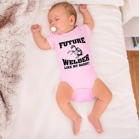 Cute Rascals Baby Bodysuit Future Welder like My Daddy Funny Boy & Girl Baby Clothes Cotton Soft Pink Design Only 6 Months in Kuwait