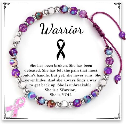 Breast Cancer Bracelets, Breast Cancer Awareness Accessories Bracelets Inspirational Gifts for Women Survivor Bow Charm Beaded Bracelet Stone Valentines Mothers Day Gift for Mom Wife in Saudi Arabia