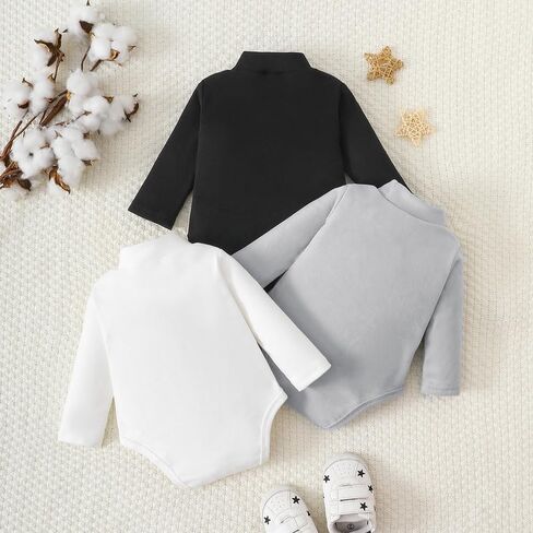 3 Pack Baby Turtleneck Bodysuit Long Sleeve Boy Girl Baby Onsies Unisex Jumpsuit Newborn Essentials 0-18 Months in Saudi Arabia