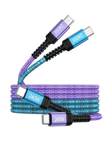 كابل USB C 240 واط USB-C كابل شحن شاحن سامسونج سلك شحن سريع لهاتف Samsung Galaxy S26 S25 S24Ultra A16 A17، سلك شاحن طويل مضفر من النوع C لهاتف iPhone 17 16 Pro Google Pixel 10 Pro 10FT/2Pack in Kuwait