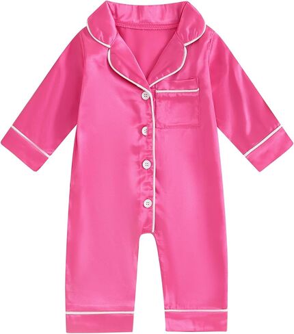 fyclemt Newborn Baby Boy Girl Silk Pajamas Romper Short Sleeve Button Up One Piece Jumpsuit Sleep Satin Nightgown Sleepwear in Saudi Arabia