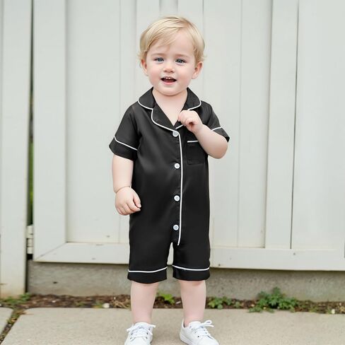 fyclemt Newborn Baby Boy Girl Silk Pajamas Romper Short Sleeve Button Up One Piece Jumpsuit Sleep Satin Nightgown Sleepwear in Saudi Arabia