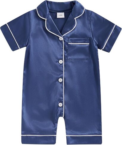 fyclemt Newborn Baby Boy Girl Silk Pajamas Romper Short Sleeve Button Up One Piece Jumpsuit Sleep Satin Nightgown Sleepwear in Saudi Arabia
