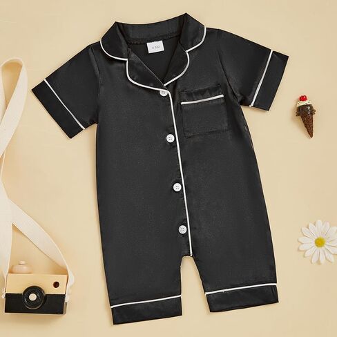 fyclemt Newborn Baby Boy Girl Silk Pajamas Romper Short Sleeve Button Up One Piece Jumpsuit Sleep Satin Nightgown Sleepwear in Saudi Arabia