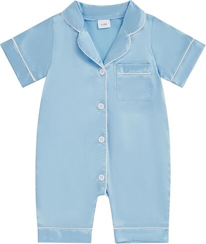 fyclemt Newborn Baby Boy Girl Silk Pajamas Romper Short Sleeve Button Up One Piece Jumpsuit Sleep Satin Nightgown Sleepwear in Saudi Arabia