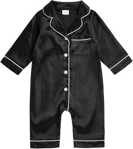 fyclemt Newborn Baby Boy Girl Silk Pajamas Romper Short Sleeve Button Up One Piece Jumpsuit Sleep Satin Nightgown Sleepwear in Saudi Arabia