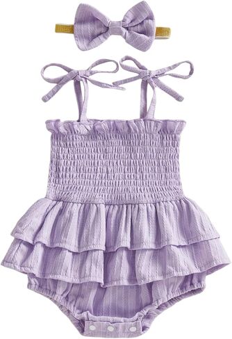 Giraropa Newborn Baby Girl Plaid Romper Outfit Sleeveless Smocked Romper Infant Baby Cute Gingham Clothes in Saudi Arabia