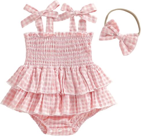 Giraropa Newborn Baby Girl Plaid Romper Outfit Sleeveless Smocked Romper Infant Baby Cute Gingham Clothes in Saudi Arabia