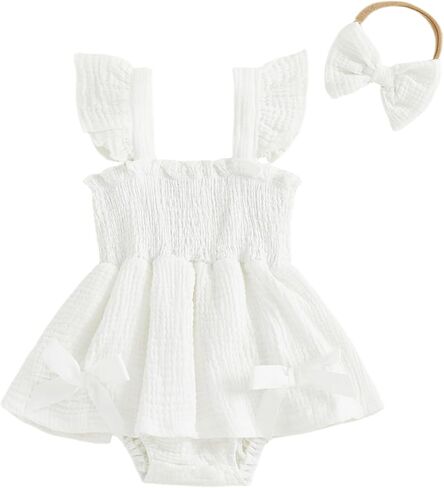 Giraropa Newborn Baby Girl Plaid Romper Outfit Sleeveless Smocked Romper Infant Baby Cute Gingham Clothes in Saudi Arabia
