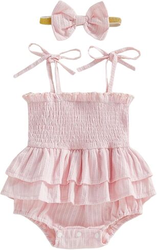 Giraropa Newborn Baby Girl Plaid Romper Outfit Sleeveless Smocked Romper Infant Baby Cute Gingham Clothes in Saudi Arabia