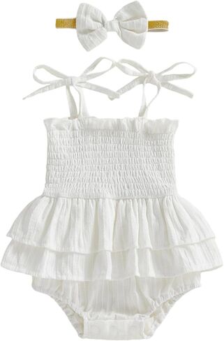 Giraropa Newborn Baby Girl Plaid Romper Outfit Sleeveless Smocked Romper Infant Baby Cute Gingham Clothes in Saudi Arabia