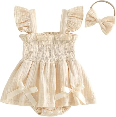 Giraropa Newborn Baby Girl Plaid Romper Outfit Sleeveless Smocked Romper Infant Baby Cute Gingham Clothes in Saudi Arabia