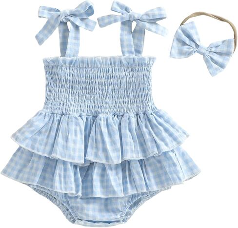 Giraropa Newborn Baby Girl Plaid Romper Outfit Sleeveless Smocked Romper Infant Baby Cute Gingham Clothes in Saudi Arabia