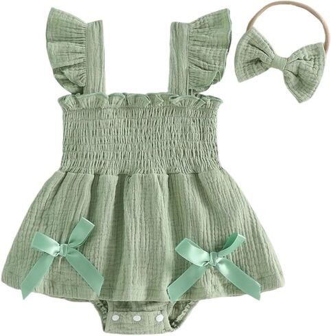 Giraropa Newborn Baby Girl Plaid Romper Outfit Sleeveless Smocked Romper Infant Baby Cute Gingham Clothes in Saudi Arabia