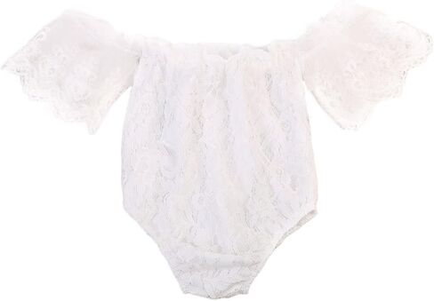 Infant Baby Girl White Hollow Ruffles Sleeve Lace Romper Sunsuit Bodysuit in Saudi Arabia