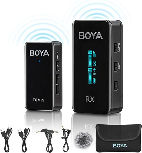 نظام ميكروفون BOYA اللاسلكي، BY-XM6-S1 طية صدر لاسلكية صغيرة الحجم للغاية مع شاشة LCD لكاميرات الفيديو الرقمية ذات العدسة الأحادية العاكسة والهواتف الذكية والأجهزة اللوحية وأجهزة الكمبيوتر لمقابلة Vlog YouTube in Kuwait
