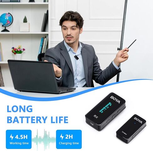 نظام ميكروفون BOYA اللاسلكي، BY-XM6-S1 طية صدر لاسلكية صغيرة الحجم للغاية مع شاشة LCD لكاميرات الفيديو الرقمية ذات العدسة الأحادية العاكسة والهواتف الذكية والأجهزة اللوحية وأجهزة الكمبيوتر لمقابلة Vlog YouTube in Kuwait
