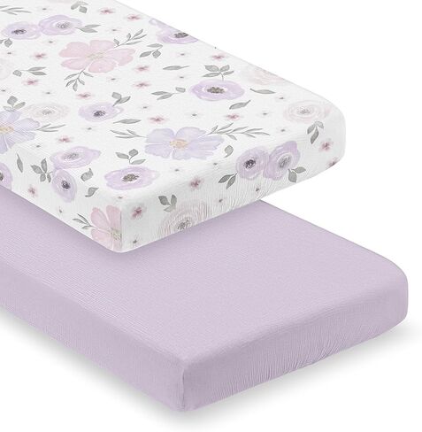 ملاءات سرير الأطفال من Sweet Jojo Designs مكونة من قطعتين (زهور بوهو أرجوانية) للفتيات الصغيرات، وحضانة الأطفال الرضع، وغرفة الأطفال الصغار - مجموعة ملاءات من القطن بنسبة 100% بحجم قياسي (الخزامى الصلب والبوهيمي الشابي الأنيق، بيت المزرعة) in Saudi Arabia