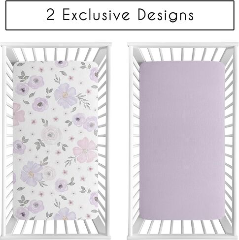 ملاءات سرير الأطفال من Sweet Jojo Designs مكونة من قطعتين (زهور بوهو أرجوانية) للفتيات الصغيرات، وحضانة الأطفال الرضع، وغرفة الأطفال الصغار - مجموعة ملاءات من القطن بنسبة 100% بحجم قياسي (الخزامى الصلب والبوهيمي الشابي الأنيق، بيت المزرعة) in Saudi Arabia
