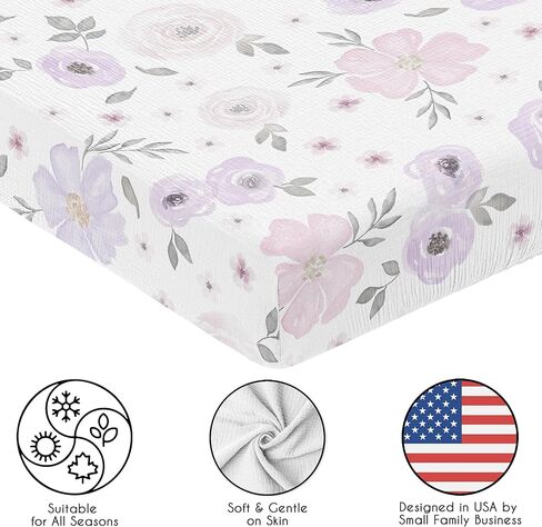 ملاءات سرير الأطفال من Sweet Jojo Designs مكونة من قطعتين (زهور بوهو أرجوانية) للفتيات الصغيرات، وحضانة الأطفال الرضع، وغرفة الأطفال الصغار - مجموعة ملاءات من القطن بنسبة 100% بحجم قياسي (الخزامى الصلب والبوهيمي الشابي الأنيق، بيت المزرعة) in Saudi Arabia