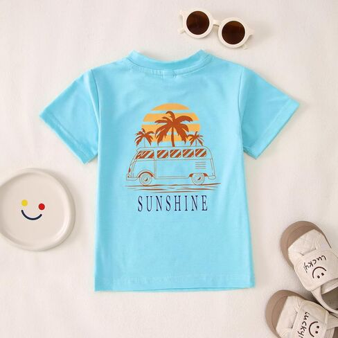 Hawaiian Shirts for Toddler Boys Girls Beach Sunshine Shirt Kids Palm Tree Graphic Tee Vacation Summer Vibes Tops in Saudi Arabia