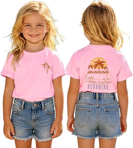 Hawaiian Shirts for Toddler Boys Girls Beach Sunshine Shirt Kids Palm Tree Graphic Tee Vacation Summer Vibes Tops in Saudi Arabia