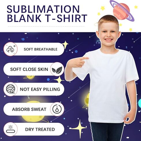 OKBA 4 Pack Unisex Kids Sublimation Blank T-Shirt Bulk, White Polyester Crew Neck Short Sleeve Tee for Boys Girls in Kuwait