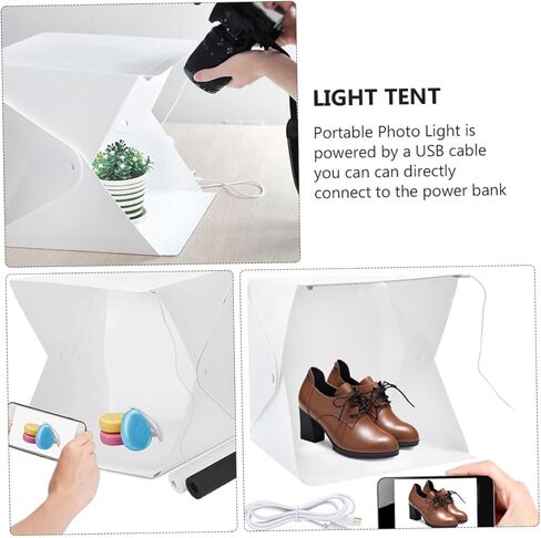 Cabilock Small Portable Photo Studio Light Box with 20cm LED Strip, Foldable Photography Tent with Dual-Color Backdrops for Product Photography and Content Creators in Kuwait