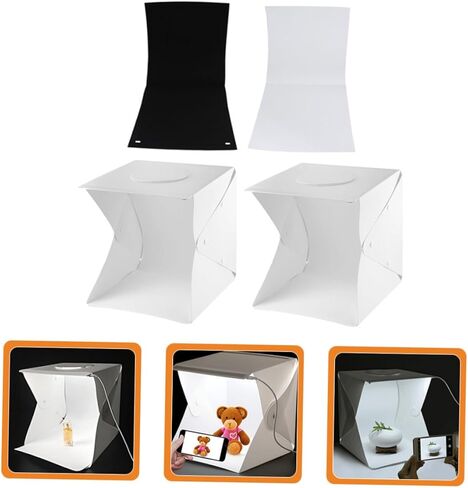OUNONA خيمة ضوئية محمولة مقاس 30 سم مع إضاءة LED Softbox، طقم صندوق إضاءة صغير للتصوير الفوتوغرافي مع خلفيات سوداء وبيضاء لتصوير المنتجات والمجوهرات in Kuwait