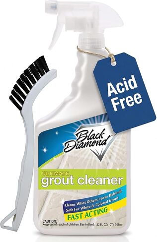 Black Diamond Ultimate Grout Cleaner: أفضل منظف للبلاط والسيراميك والخزف وخالي من الأنظف العميق والبقع الخالي من الأحماض الرخامية. (1-Quart/1-brush) in Kuwait