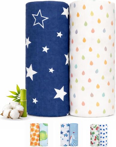 Bamboo Cotton Muslin Swaddle Blanket for Newborn Baby Girls, Breathable Soft Lightweight Receiving Blanket, Floral Strawberry Baby Swaddle, Extra Large Muslin Blanket 47x47, 2 Pack–Strawberry Garden in Kuwait