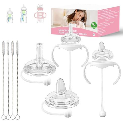 2+2 Straw and Sippy Cup Conversion Kit for Dr. Brown's Wide-Neck Baby Bottles, Weighted Sippy Cup Transition Kit with Handles for Kids, [Variable Flow] [Spill-Proof] [BPA-Free], 6m+ in Saudi Arabia