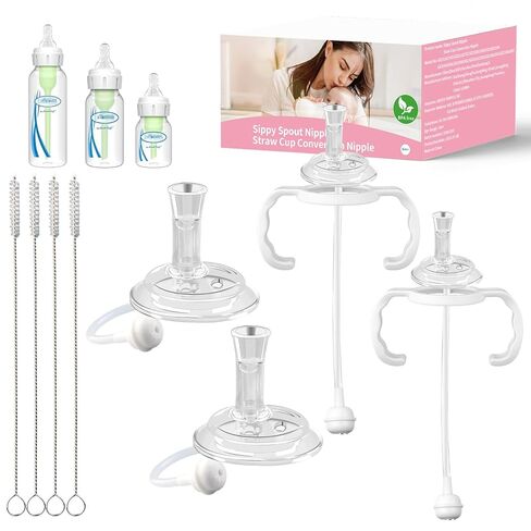 Straw Cup Conversion Kit for Dr. Brown's Narrow and Narrow Glass Baby Bottles, Weighted Sippy Cup Transition Kit with Handles for Kids, [Variable Flow] [Spill-Proof] [BPA-Free], 6m+ in Kuwait