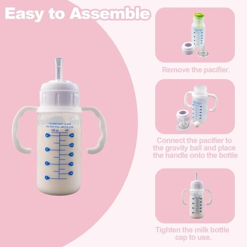 Straw Cup Conversion Kit for Dr. Brown's Narrow and Narrow Glass Baby Bottles, Weighted Sippy Cup Transition Kit with Handles for Kids, [Variable Flow] [Spill-Proof] [BPA-Free], 6m+ in Kuwait