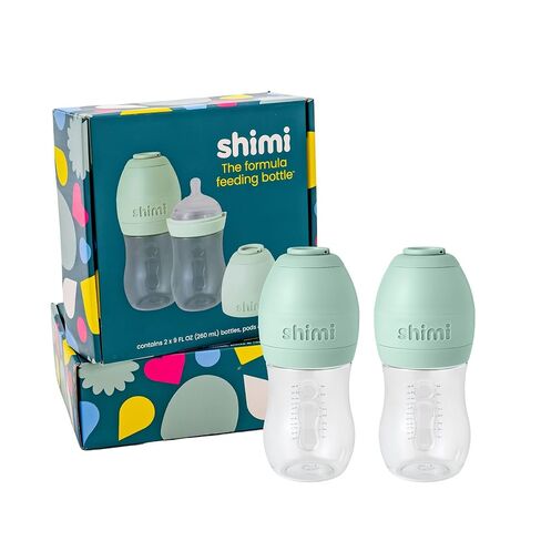 Shimi 2.0 Baby Formula Bottle with Refillable Formula Pods, 9 oz Tritan Feeding Bottle with Anti-Colic Silicone Nipple, Built-in Formula Dispenser for Travel and On-the-Go Feeding, Pack of 2 in Kuwait