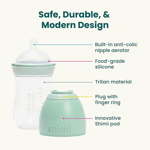 Shimi 2.0 Baby Formula Bottle with Refillable Formula Pods, 9 oz Tritan Feeding Bottle with Anti-Colic Silicone Nipple, Built-in Formula Dispenser for Travel and On-the-Go Feeding, Pack of 2 in Kuwait