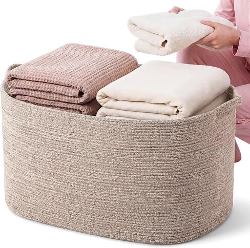 XXXXL 125L Extra Large Woven Blanket Basket, 25" x 18" x 17" Jumbo Cotton Rope Storage Basket with Handles Toy Storage Bins for Laundry Hamper Nursery Organizer Living Room Home(Natural Linen) in Saudi Arabia