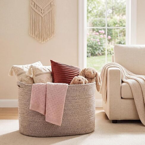 XXXXL 125L Extra Large Woven Blanket Basket, 25" x 18" x 17" Jumbo Cotton Rope Storage Basket with Handles Toy Storage Bins for Laundry Hamper Nursery Organizer Living Room Home(Natural Linen) in Saudi Arabia