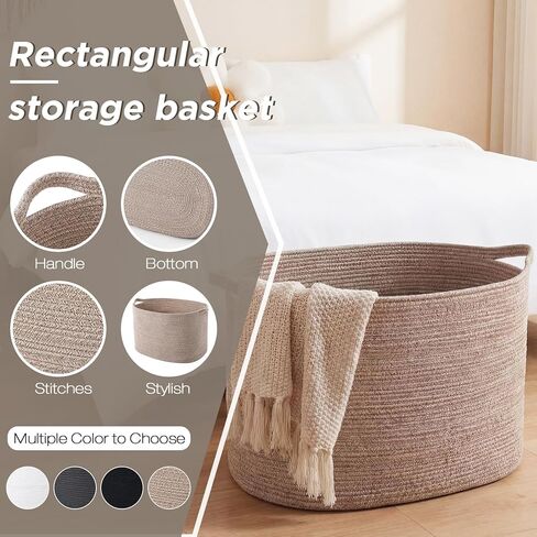 XXXXL 125L Extra Large Woven Blanket Basket, 25" x 18" x 17" Jumbo Cotton Rope Storage Basket with Handles Toy Storage Bins for Laundry Hamper Nursery Organizer Living Room Home(Natural Linen) in Saudi Arabia