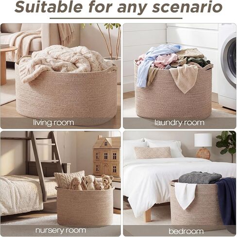 XXXXL 125L Extra Large Woven Blanket Basket, 25" x 18" x 17" Jumbo Cotton Rope Storage Basket with Handles Toy Storage Bins for Laundry Hamper Nursery Organizer Living Room Home(Natural Linen) in Saudi Arabia