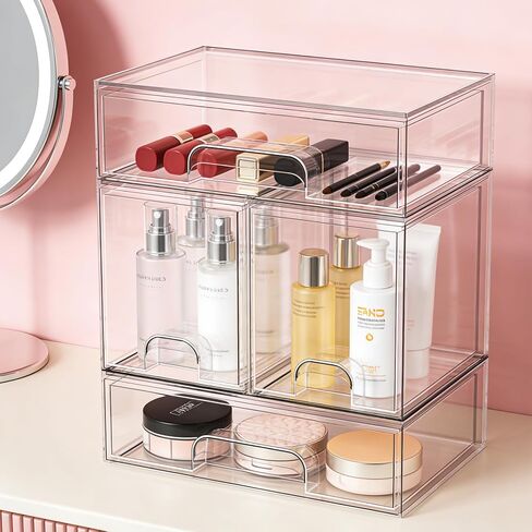 TOOGE Stackable Baby Bottle Organizer: Acrylic Bottle Organizer Baby Storage Drawers Clear Bottle Station Organization for Countertop Cabinet Vanity with 4 in 1 Cup Lid Cleaning Brush & Label - Wide in Kuwait